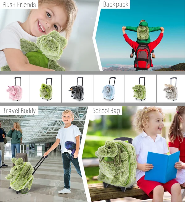 Dollibu Alligator Plush Trolley & Purse Set - 3-in-1 Kids Trolley - Backpack & Green Alligator Purse, Plush Backpack on W