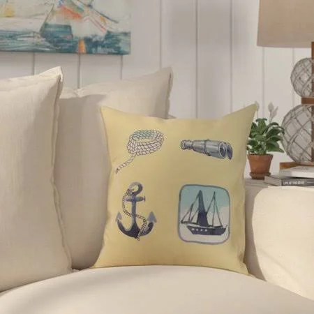 Breakwater Bay Crider Sea Tools Print Indoor/Outdoor Throw Pillow - Yellow