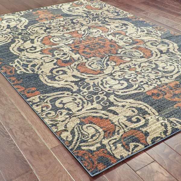 Oriental Weavers Pasha 8022K Blue/ Rust Area Rug 5& 3x22 x 7& 6x22