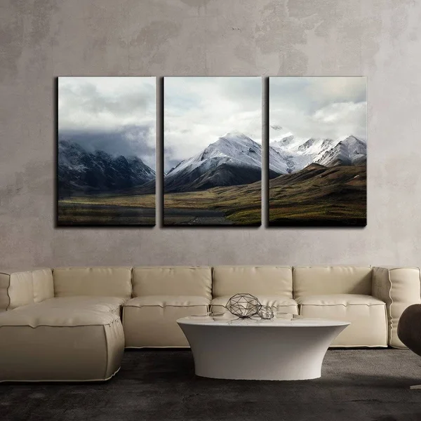Wall26 - 3 Piece Canvas Wall Art - Snow Covered Mountains Under Cloudy Sky - Modern Home Decor Stretched and Framed Ready to Han