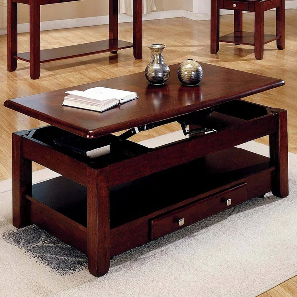 New Lift Top Storage Cocktail Coffee Table Cherry Finish Furniture with Casters, 46" x 26" x 18"
