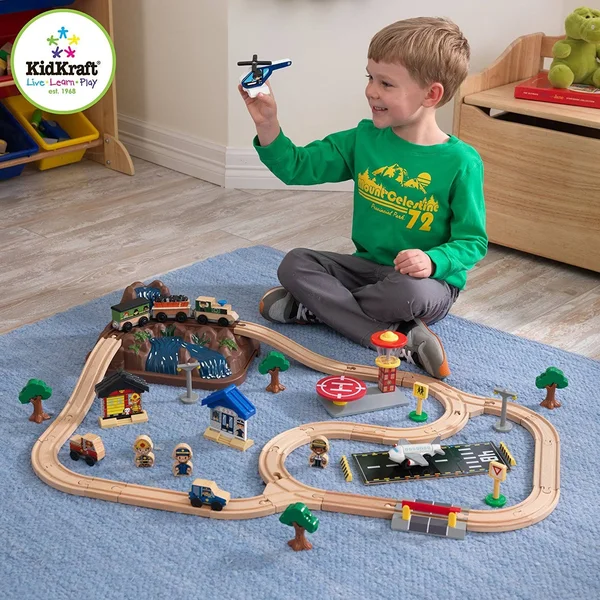 Kidkraft 17826 Bucket Top Mountain Wooden Train Track Set for Kids, Railway with Accessories Included (61 Pieces)