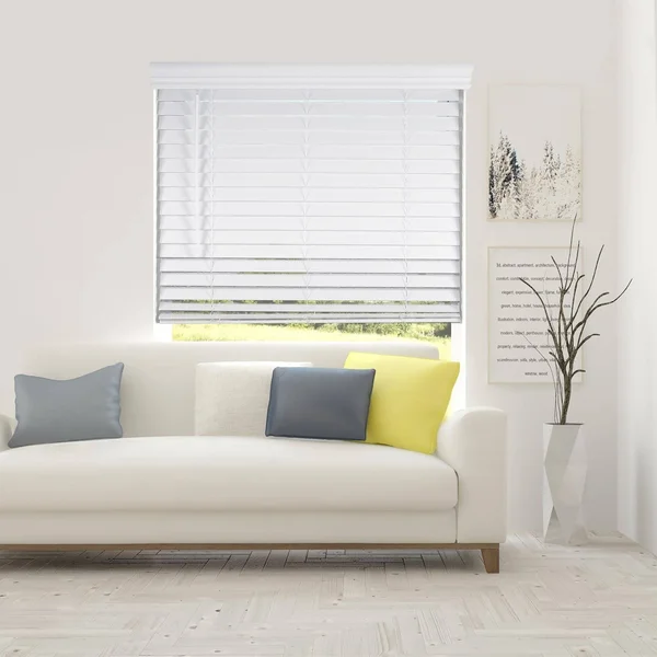 Arlo Blinds White Cordless Faux Wood Blinds with 2 in. Slats 36 in. W x 84 in. L