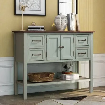 43-Inch Modern Console Table Sofa Table Red Barrel Studio Table Top Color: Brown - Table Base Color: Light Gray