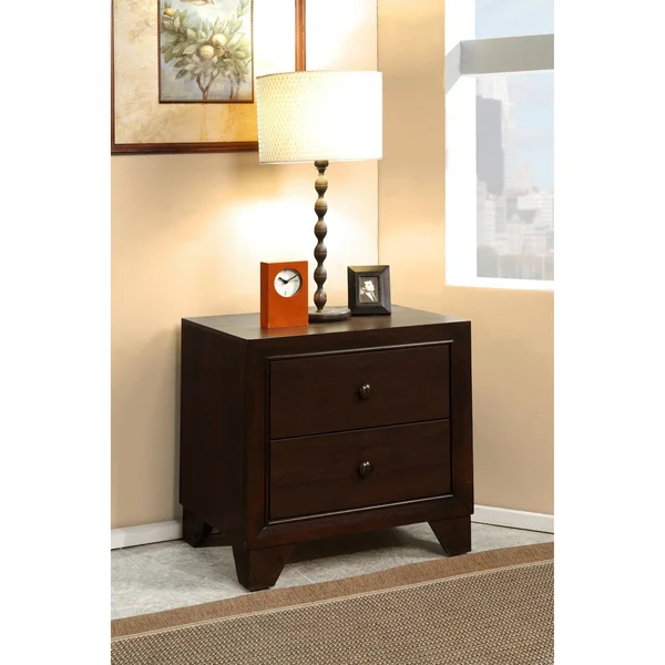 Benzara Bm177842 Wooden Night Stand with Two Drawer, Espresso Brown