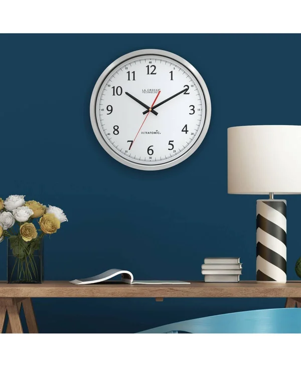 La Crosse Technology 404-1235UA-PL UltrAtomic 14 inch Stainless Steel Wall Clock - Plastic Lens, Silver