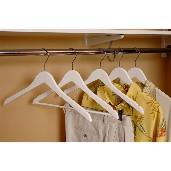 White Wooden Combo Hanger with Adjustable Cushion Clips (Case of 25)