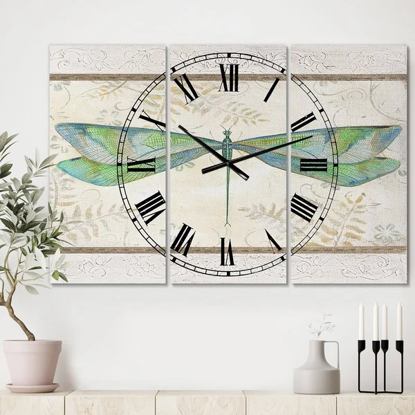 Designart &Summer Dragonfly 3& Oversized Cottage Wall Clock, Size: 28 inch x 36 inch, Blue