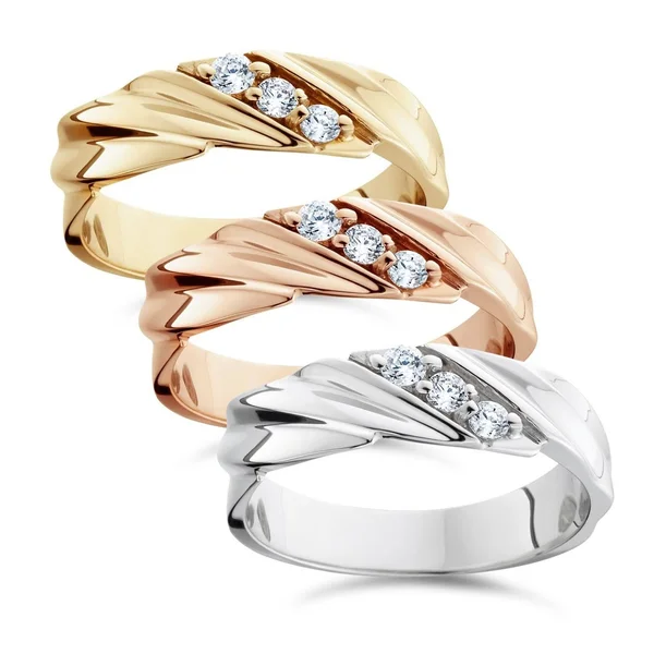 Pompeii3 - Inc 14K White Yellow and Rose Gold Men's 1/5ct TDW 3-Stone Diamond Wedding Ring, Size: 6 - Rose, Pink