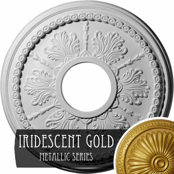 13 7/8x22OD x 3 3/4x22ID x 1 1/4x22P Tirana Ceiling Medallion (Fits Canopies Up to 4 3/4x22), Hand-Painted Iridescent Gold