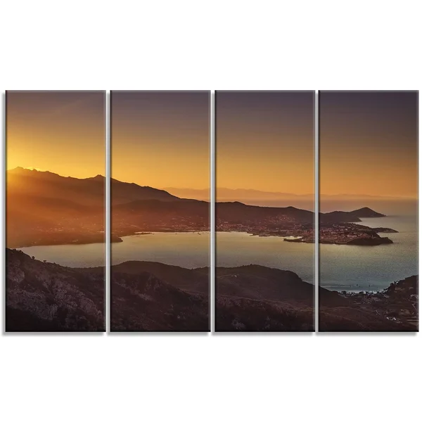 Design Art Portoferraio Bay Beach Aerial View - Extra Large Seashore Canvas Art - 60 in. Wide x 32 in. High - 5 Panels Diamond Sh