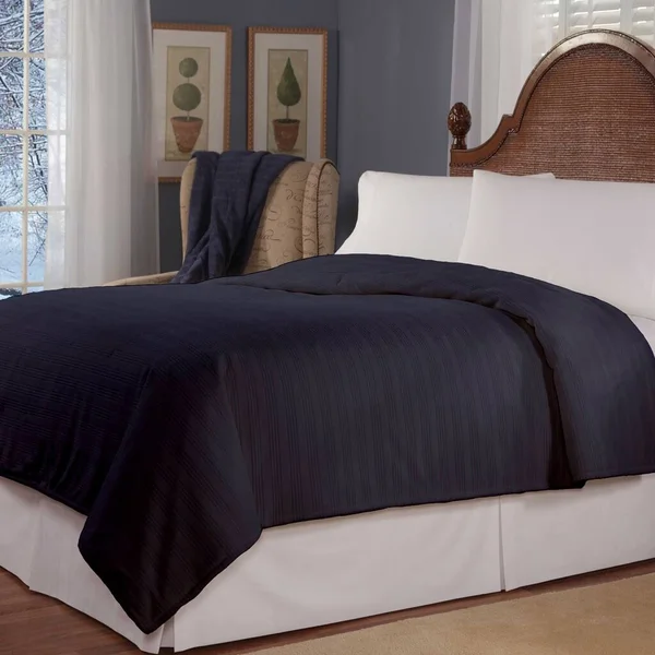 Safe and Warm Plush Triple Rib Low Voltage Heated Electric Blanket - Size: Twin, Blue