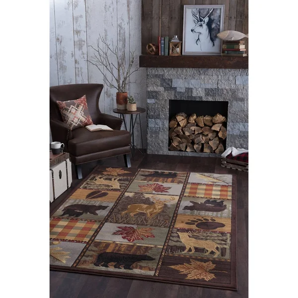 Alise Rugs Natural Lodge Novelty Lodge Area Rug - 3&11 x 5&3