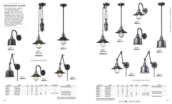 Elk Lighting 66825-1 Insulator Glass 1 Light Swingarm Sconce in Weathered Zinc