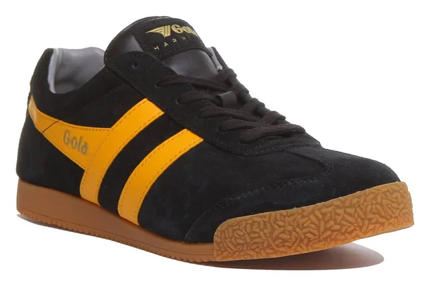 Gola Harrier Mens Black Yellow Suede Classic Trainers