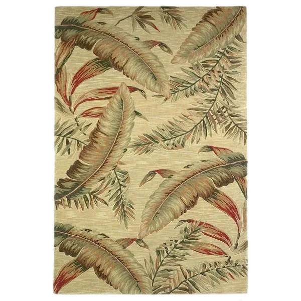 Porch den Hand Tufted Wool Tropical Feathers Area Rug 79