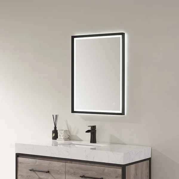 Vinnova Como Rectangle LED Lighted Accent Bathroom/Vanity Wall Mirror - 24x22, Matte Black
