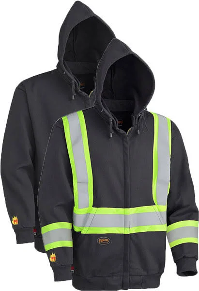 Pioneer V2570270-7XL Flame Resistant Heavyweight Safety Hoodie, Zip Style, Black, 7XL