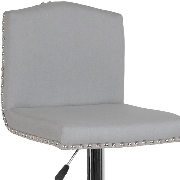 Bellagio Contemporary Adjustable Height Barstool with Accent Nail TRIM - Light Gray Fabric