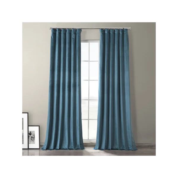 Caspian Blue Plush Velvet Hotel Blackout Curtain - Half Price Drapes