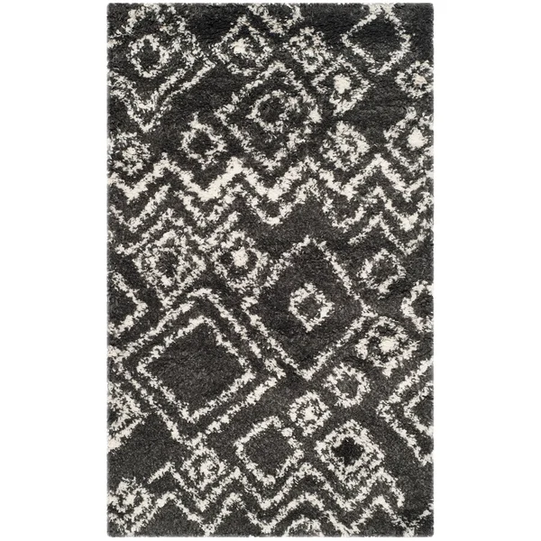 Safavieh Belize Shag SGB488B 8&6x22 x 12&0x22 Ivory - Charcoal Area Rug