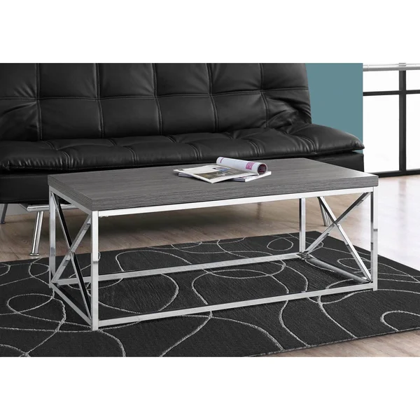 Offex Modern Rectangular Coffee Table with Chrome Metal - Grey - 44" x 22" x 17"