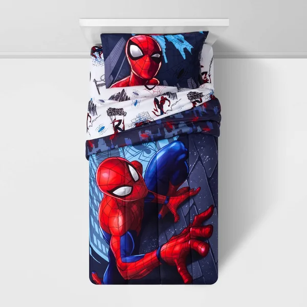 Spiderman Crawl Kid Bed in A Bag Bedding Set w/ Reversible Comforter, Size: Twin