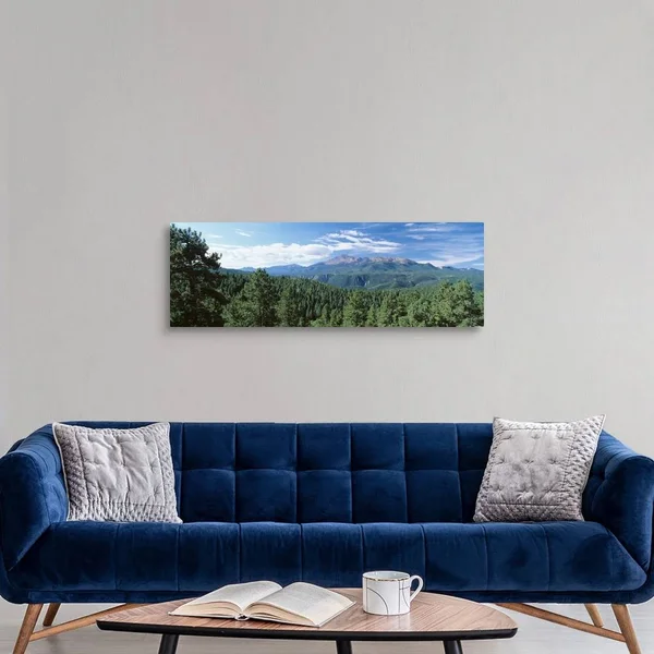 Trees in Front of Pike's Peak Mountain, Pike Peak National Forest, Colorado, Canvas Wall Art, 48x16, Great Big Canvas