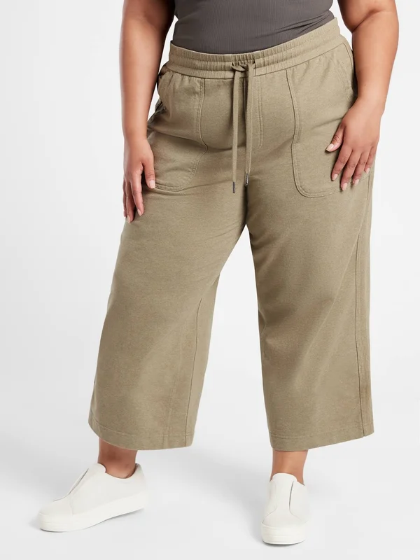 Athleta Women's Farallon Heathered Wide Leg Crop Shadow Olive Heather Tall Size 8