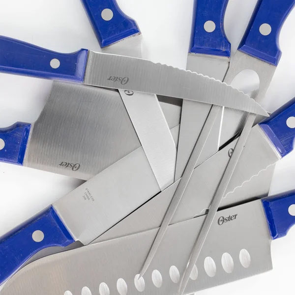 Oster Evansville 22-Piece Stainless-Steel Cutlery Set with BLOCK, Yale Blue