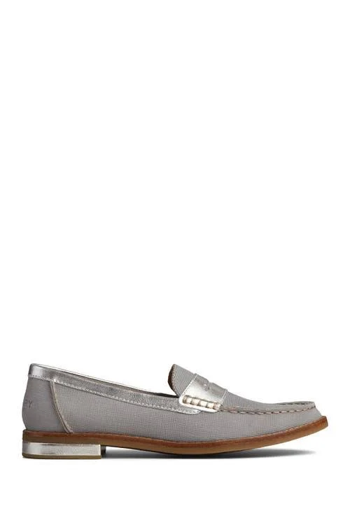 Sperry Seaport Penny Plushwave Saffiano Leather Loafer - Grey