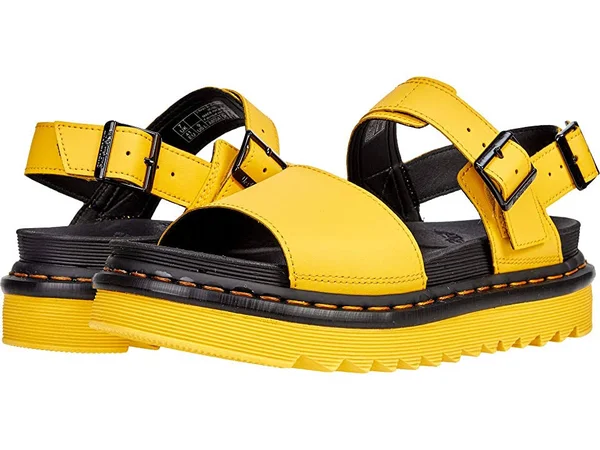 Dr. Martens, Voss Women's Leather Strap Sandals in DMS Yellow, Size 5