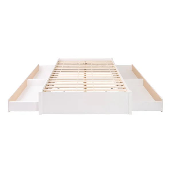 Prepac Queen Select 4-Post Platform Bed with 2 Drawers - White