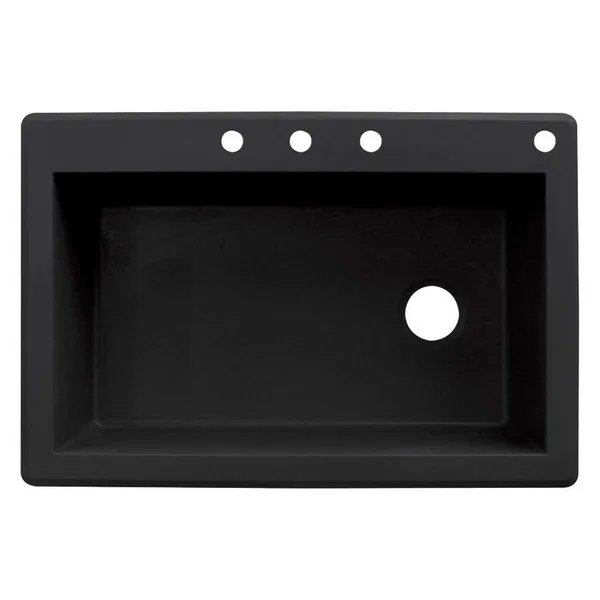 Transolid Radius Drop-In Granite 33 in. 4-Hole Single Bowl Kitchen Sink in Black