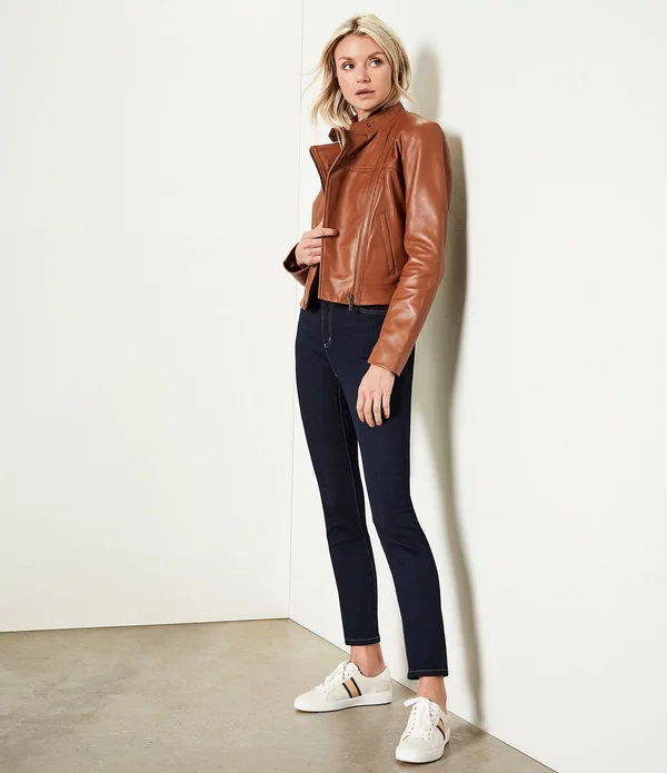 Michael Michael Kors, Leather Moto Jacket, Brown, Xs