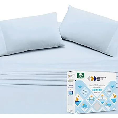 Split King Sheets for Adjustable Bed - Light Blue Color, 500 Thread Count 100% Real Cotton, Silky Sateen Weave 5 Piece Bed Sheet