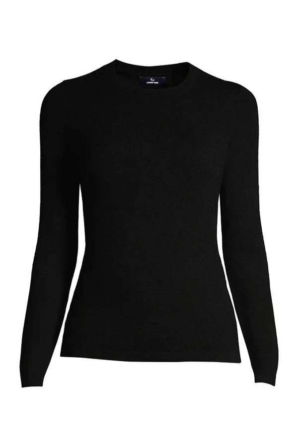 Women's Tall Cashmere Crewneck Sweater - Lands& End - Black - L