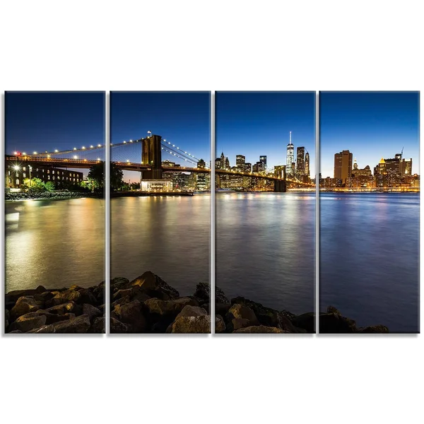Designart Distant View of Brooklyn Bridge Cityscape Canvas Print 5 Panels - 61431830018