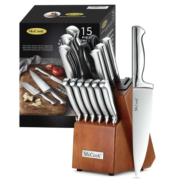 McCook MC29 Knife Sets - 15 Pieces German Stainless Steel Kitchen Knife Block Sets
