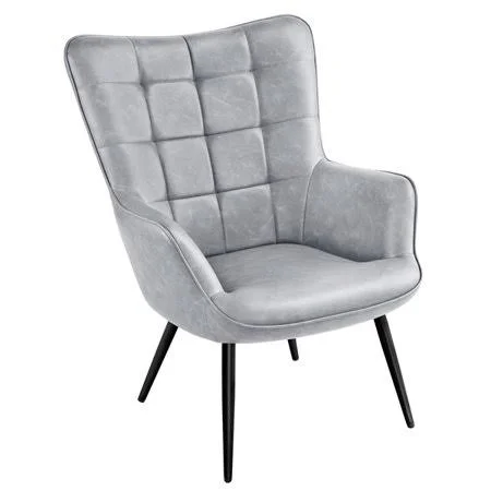 Faux Leather Wingback Chair Tufted Accent Chair Gray - Size: 73X79.5x98cm/29x31.5x39 inch(LxWxH)