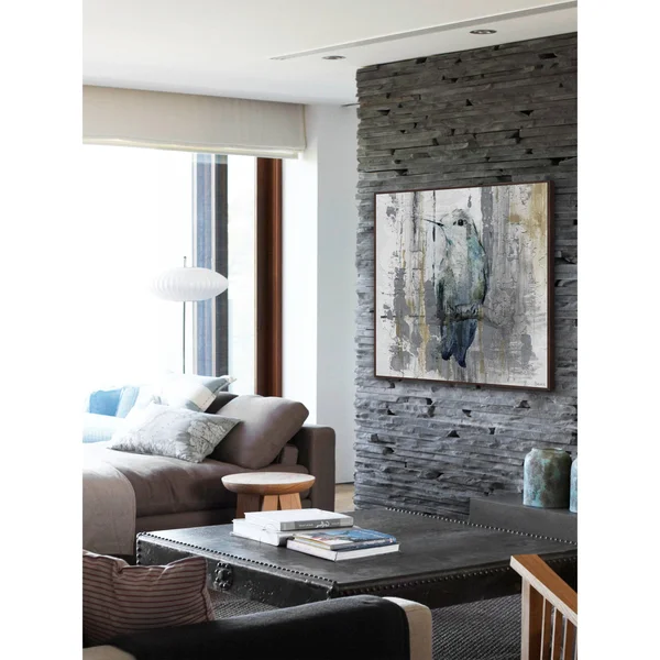 Perching Grey Floater Framed Painting Print on Canvas