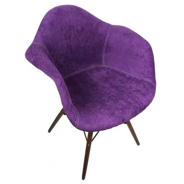 Contemporary Retro Molded Style Velvet Fabric Accent Plastic Dining Armchair with Dark Wood Eiffel Legs (Pink)