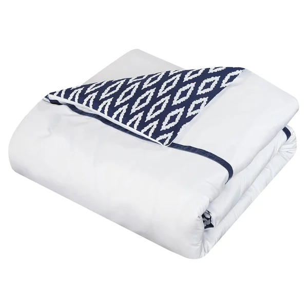 Strick & Bolton Josephine 9-Piece Reversible Navy/ White Bed in A Bag Comforter Set, Size: King, Blue