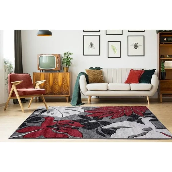 Glamour Floral Collection Polypropylene Area Rug - 5&2&& x 7&5&& Oval - Brown/Black