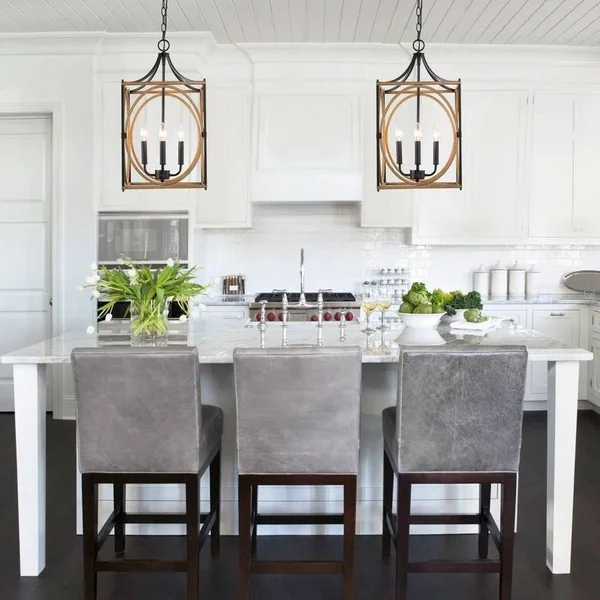Modern Farmhouse 4-Light Chandelier Cube Candle Pendant Lights for Dining Room - L12.5x22x W12.5x22x H 23.5x22