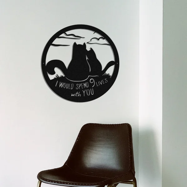 Cat 9 Lives - Metal Wall Art, 15x22 x 15x22, Hammer Silver