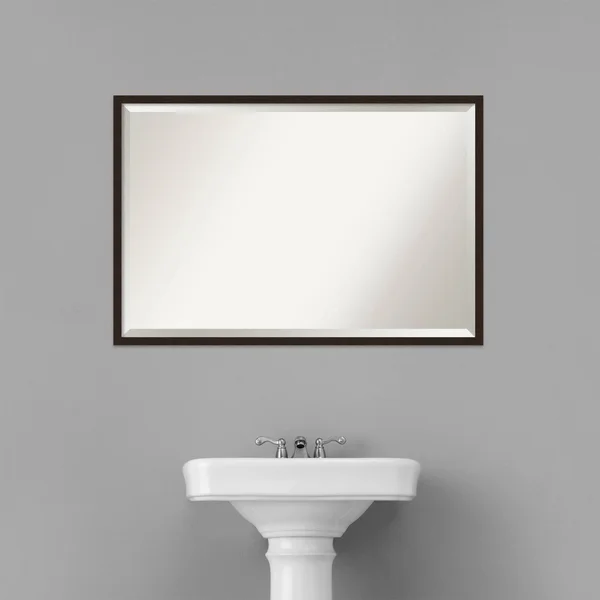 Amanti Art Carlisle 37 in. x 25 in. Rustic Rectangle Framed Espresso Narrow Bathroom Vanity Wall Mirror, Matte Brown