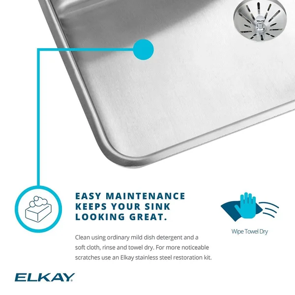 Elkay Lustertone ELUHAD211555 Single Bowl Undermount Stainless Steel ADA Sink