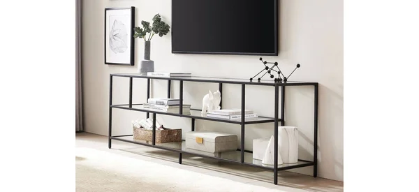 Hennu0026Hart 70x22 Blackened Glass Shelves TV Stand - Black Bronze