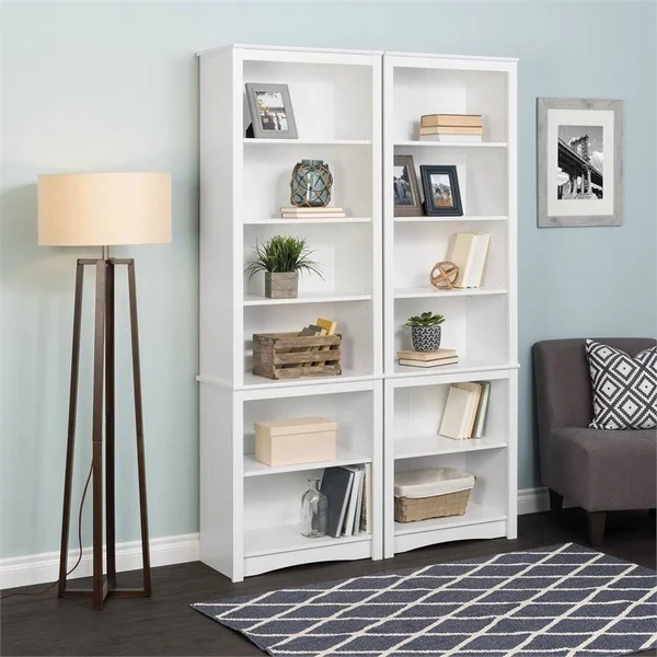 Pemberly Row Tall Contemporary 6 Shelf Bookcase in White